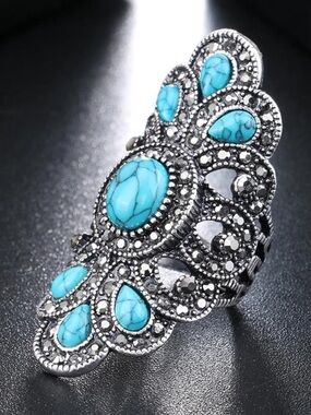 Elegant Turquoise Silver Ring Size 8